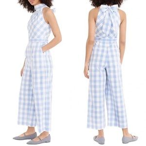 JCrew Blue and White Gingham high neck jumpsuit